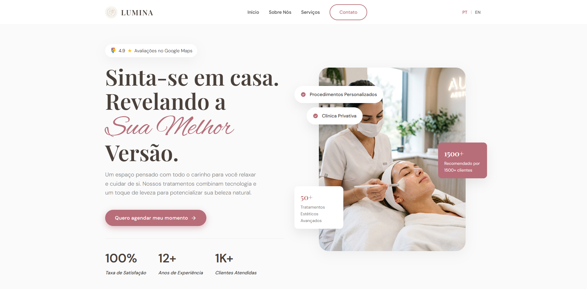 Projeto autoral de site para clínica de estética criado por Marcos Ribeiro